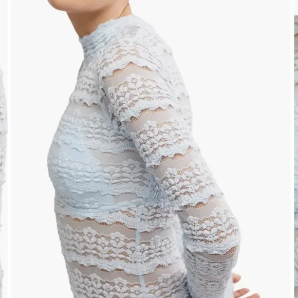 Free People Angelina Floral Lace Detail Bodysuit Size:S Color: Light Blue NWOT - Picture 4 of 7